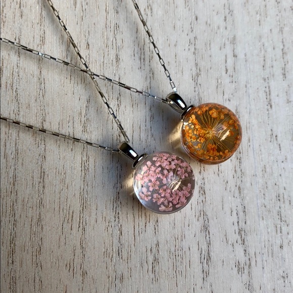 pink flower terrarium necklace